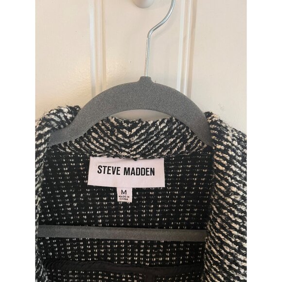 Steve Madden Womens Open Front Knit Cardigan Coat Black/White Size Medium - Picture 2 of 5